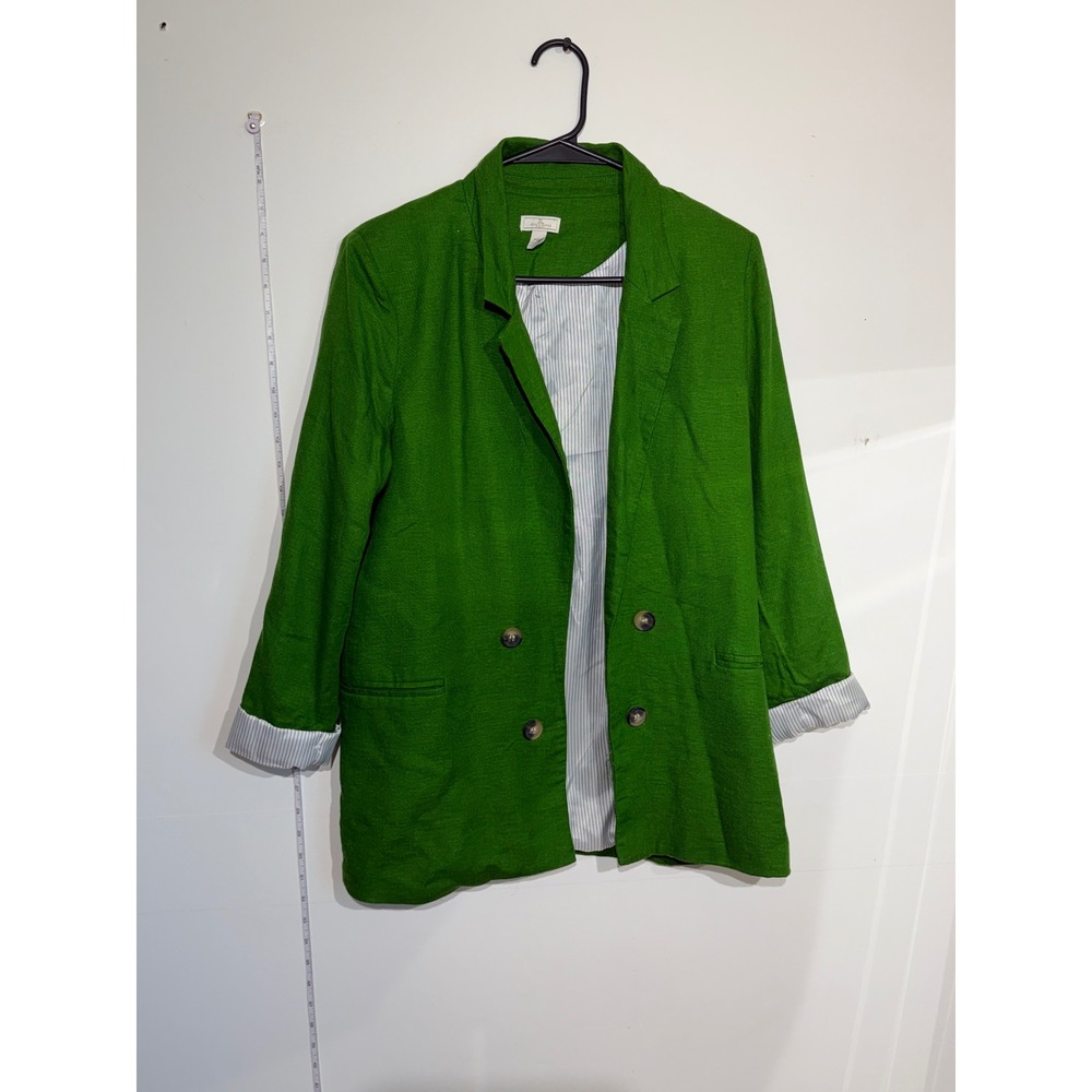 Jules & Leopold Kelly Green Linen Double Breasted Pinstripe Lined Blazer M